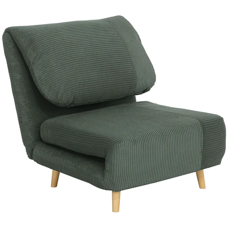 HOMCOM 2-in-1 Fotoliu extensibil Pat pentru oaspeți, tetieră reglabilă, aspect catifea reiată 82 cm x 87 cm x 89 cm Verde | Romania