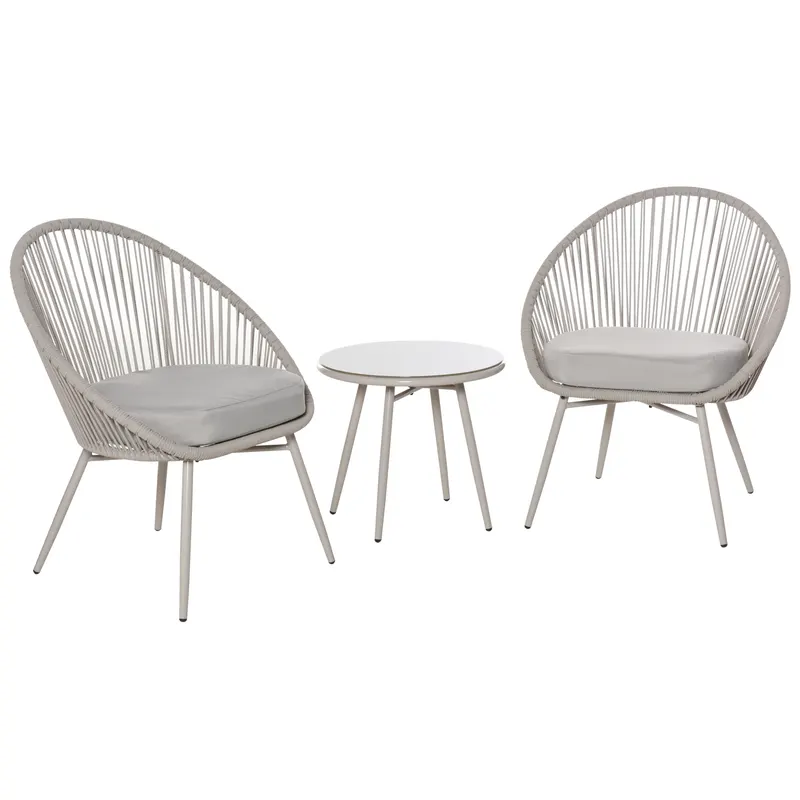 Outsunny set 3 piese, 1 masa si 2 scaune pentru exterior, crem | Romania
