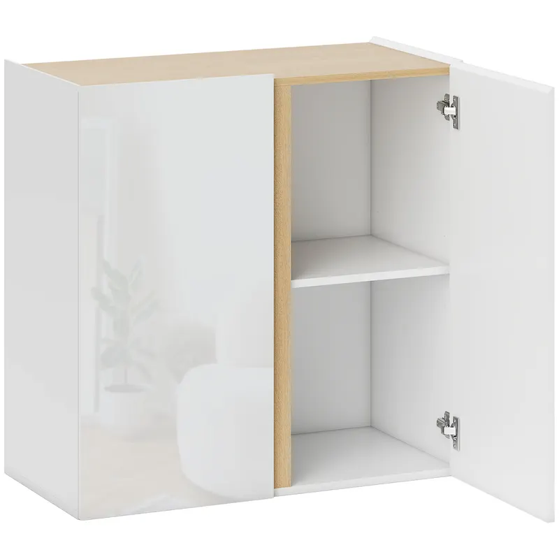 HOMCOM Bufet cu finisaj lucios, mobilier de depozitare cu 2 uși cu închidere amortizată și raft reglabil, 80x40x80cm, alb | Romania