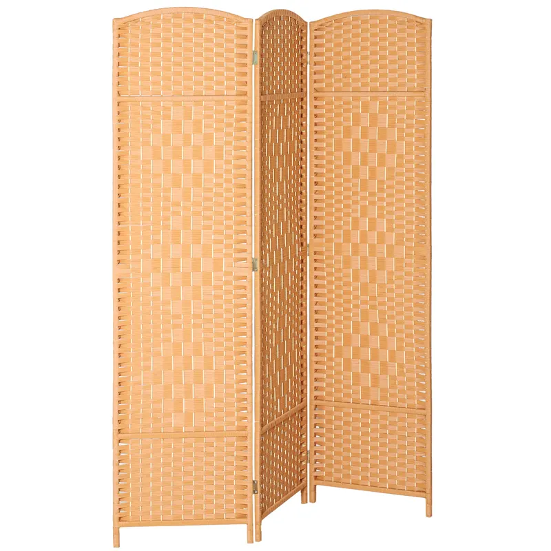 HOMCOM Paravan interior din lemn 3 panouri despărțitor pliabil pentru living dormitor 135 x 180 cm maro deschis | Romania