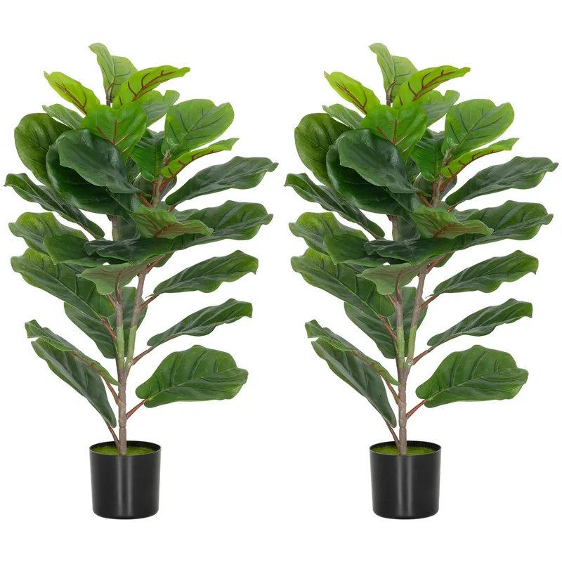 HOMCOM Set de 2 plante artificiale de interior 80 cm ficus lyrata arbore artificial cu ghiveci din plastic și sol flocat verde | Romania
