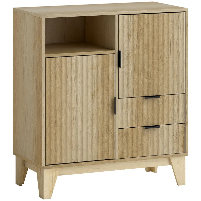 HOMCOM Bufet living, mobilier de depozitare, 2 uși, 2 sertare, raft reglabil, compartiment deschis, 80x40x90cm, lemn natural | Romania