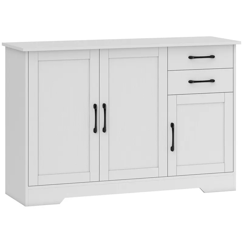 HOMCOM Bufet, mobilier de depozitare cu 3 uși, 2 sertare și raft reglabil, 120 x 38 x 79 cm, alb | Romania