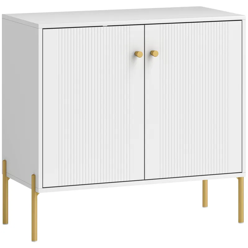 HOMCOM Bufet pentru living, mobilier de depozitare cu uși canelate duble, poliță reglabilă, picioare din oțel, 80 x 39,1 x 76 cm, alb | Romania