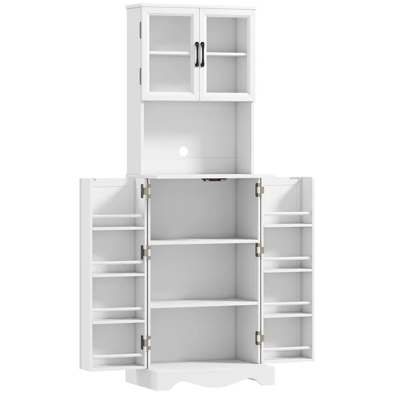 HOMCOM Mobilă de Depozitare pentru Bucătărie cu 2 Dulapuri și 8 Rafturi, din Lemn și Acrilic, 60x39.5x179.6 cm, Alb | Romania