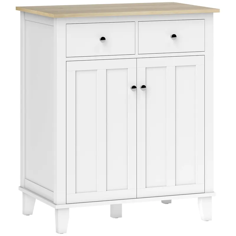 HOMCOM Bufet de bucătărie mobilier de depozitare pentru dormitor, salon birou cu 2 uși 2 sertare 76 x 48 x 91 cm alb | Romania