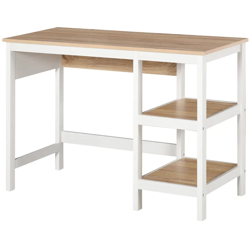 HOMCOM Birou pentru computer multimedia dim. 110L x 48l x 76H cm 2 étagères latérales MDF E1 stejar deschis Alb | Romania
