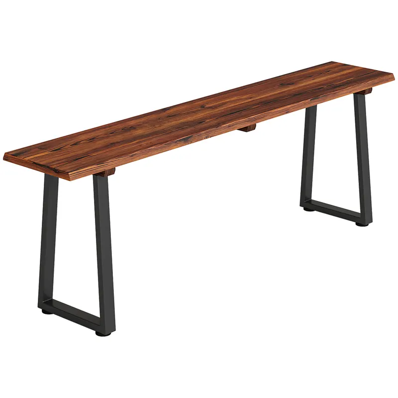 Outsunny Banc de grădină din lemn fără spătar, picioare trapezoidale din oțel, 2 locuri cu aspect de lemn, 150x28x48 cm, carbonizat | Romania