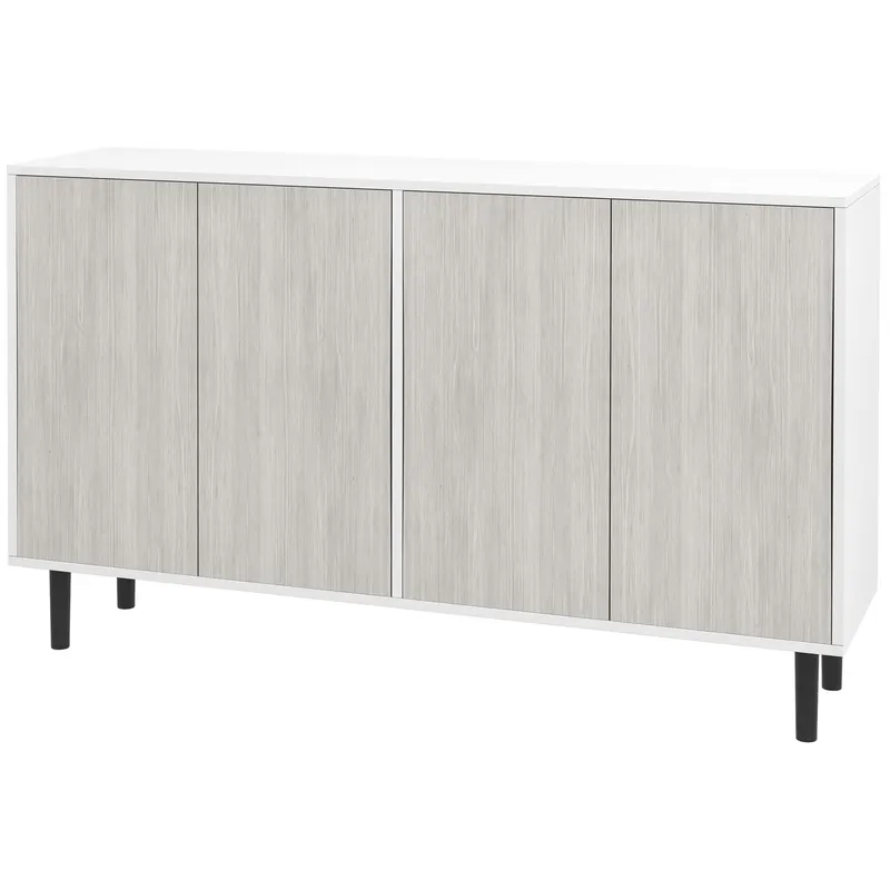 HOMCOM Bufet de bucătărie mobilier de depozitare 2 dulapuri cu rafturi reglabile, 121 x 37 x 75 cm, alb și aspect lemn gri | Romania