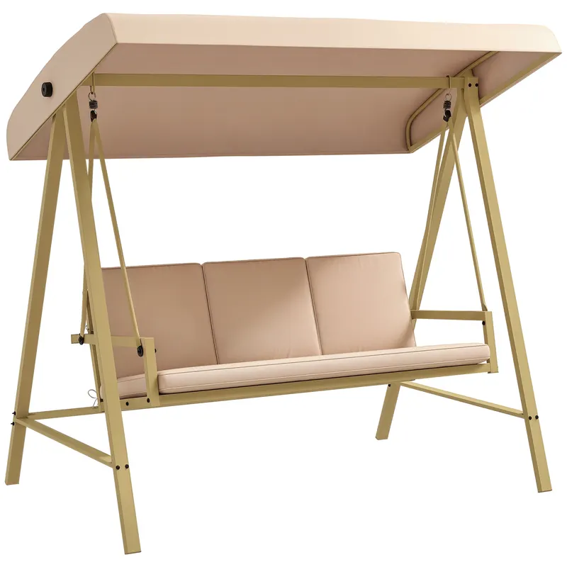 Outsunny Scaun Balansoar de Grădină cu 3 Locuri, Bancă cu Copertină Reglabilă, Perne Detașabile și Cadru din Oțel, 200x125x175 cm, Bej | Romania