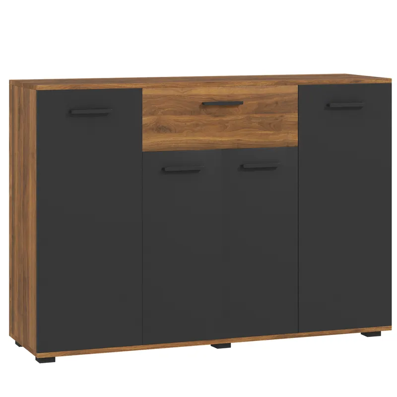 HOMCOM Bufet pentru living, mobilier de depozitare cu 4 dulapuri, sertare și rafturi reglabile, dim. 120 x 35 x 85 cm, maro și negru | Romania