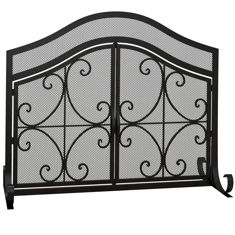 HOMCOM Grilaj de protecție pentru șemineu panou unic din plasă de oțel 105 x 40 x 80,5 cm negru | Romania
