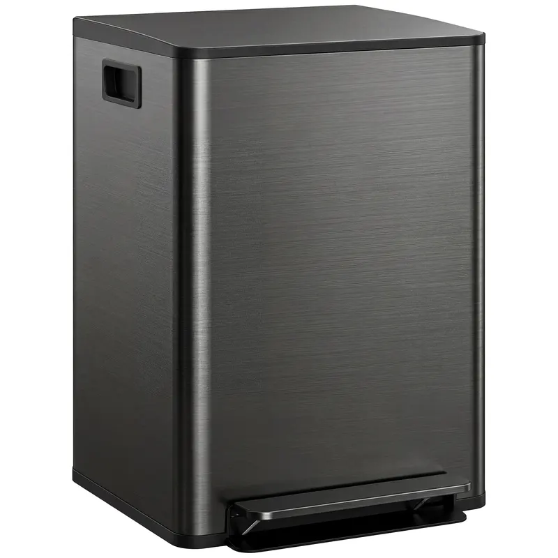 HOMCOM Coș de gunoi de bucătărie 2 compartimente 2 x 30L, oțel inoxidabil, capac cu închidere silențioasă, 47,7x37,5x66,8cm, negru | Romania
