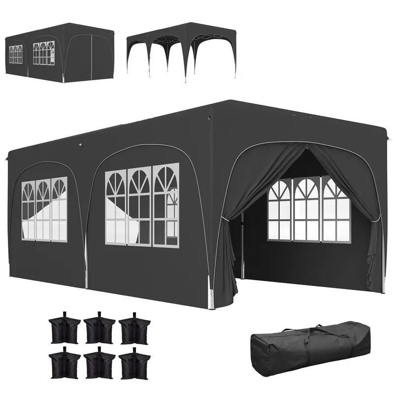 Outsunny Tonelă pliabilă 3 x 6 m Pop-Up, UPF50+ Înălțime reglabilă, cu sac de transport și saci de nisip, gri închis | Romania