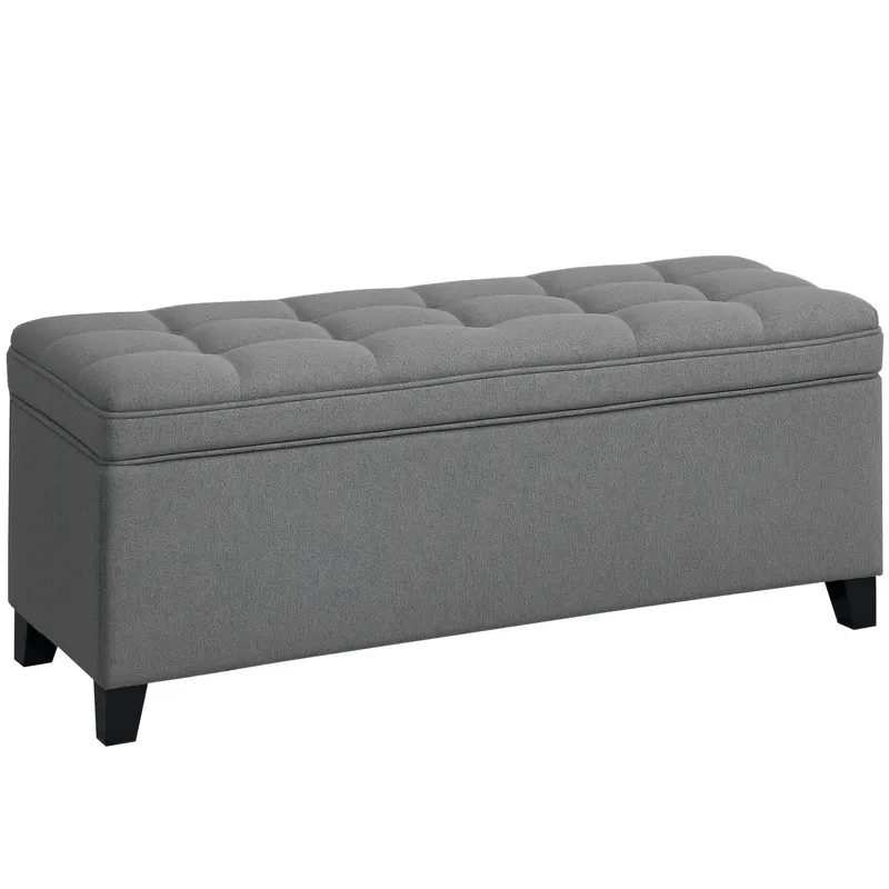 HOMCOM Bancă de depozitare 112 L, banchetă la picioarul patului din material tip in, șezut capitonat, 120 x 40 x 48 cm, gri închis | Romania