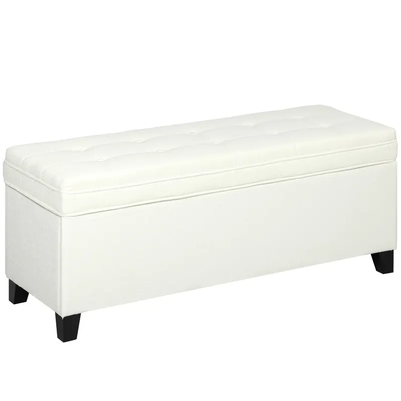 HOMCOM Bancă de depozitare 112L, banchetă pentru capătul patului din țesătură tip in, șezut capitonat, 120 x 40 x 48 cm, crem | Romania