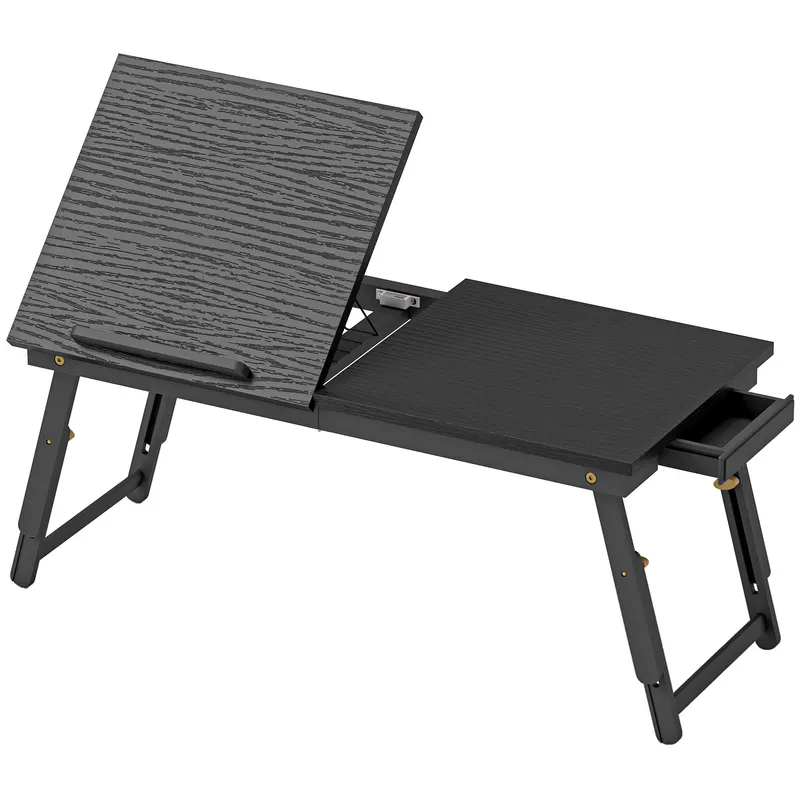 HOMCOM Suport Monitor Inclinabil și Reglabil cu Sertar Lateral, din Lemn, 83,5x33x23,5-34 cm, Negru | Romania