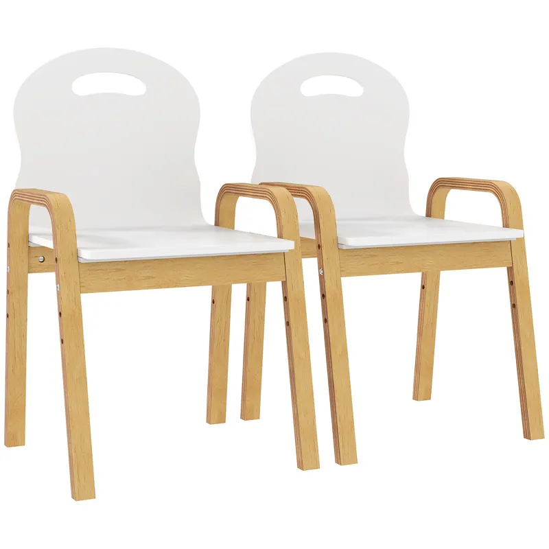 AIYAPLAY Set de 2 scaune pentru copii reglabile pe înălțime fotoliu din lemn masiv cu cotiere 39x34x61,5cm alb | Romania