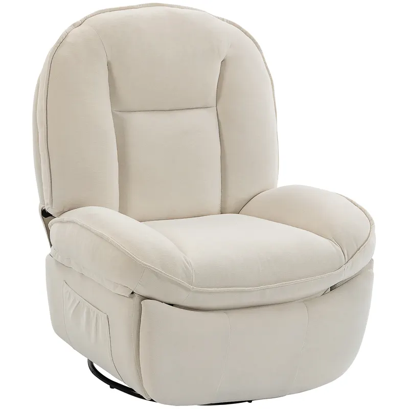 HOMCOM Fotoliu recliner, fotoliu rotativ cu funcție de balans și șezlong, șezut adânc, pernuță spate groasă, montaj ușor, crem | Romania