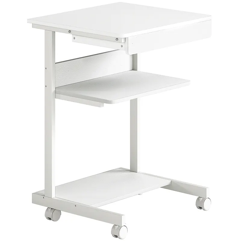 HOMCOM Birou de computer pe roți, birou cu depozitare 56 x 51 cm cu sertar, compartiment și suport CPU, alb | Romania