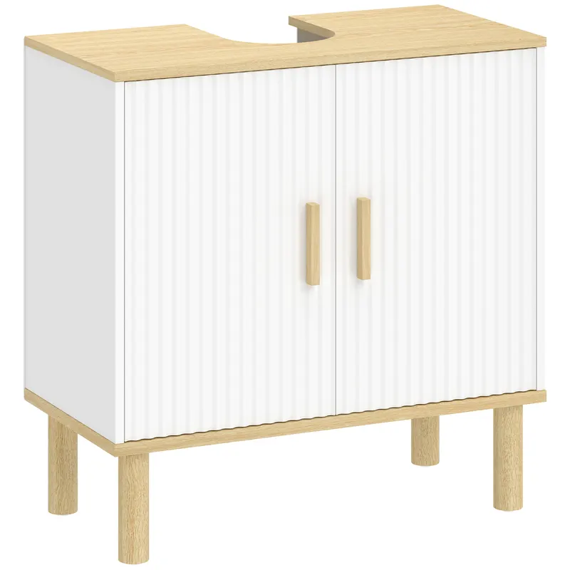 HOMCOM Dulap sub lavoar cu raft reglabil pentru lavoar fără piedestal cu uși canelate 60x30x61 cm Alb | Romania