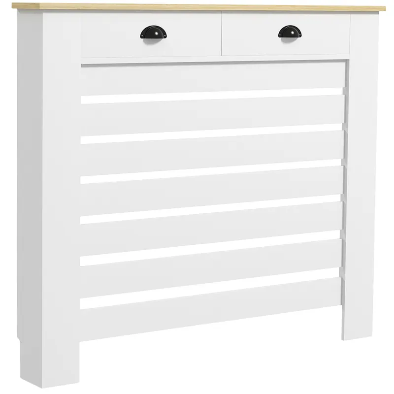 HOMCOM Capac pentru radiator mască radiator grilaj cu lamele orizontale cu 2 sertare din lemn 111l x 19P x 95,5H cm alb | Romania