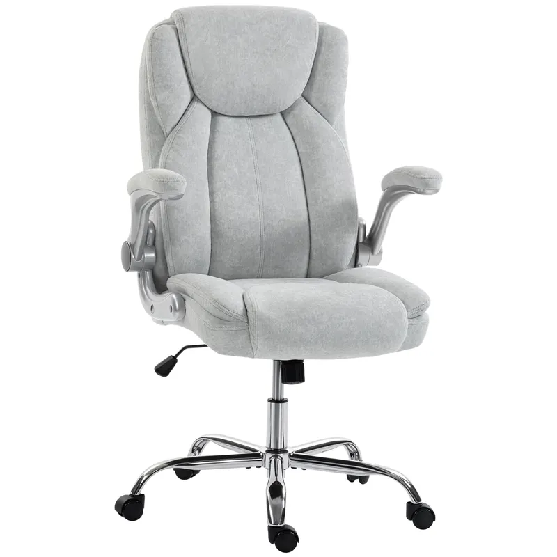 Scaun Ergonomic HOMCOM, Spătar Înalt, Tapițat în Catifea Imprimată, Cotiere Rabatabile, Alb Crem | Romania