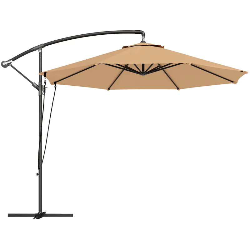 Outsunny Umbrelă de Soare cu Corzi Anti-Vânt, Orificii de Aerisire, Bază în Cruce și Manivelă, Φ290x243 cm, Gri | Romania