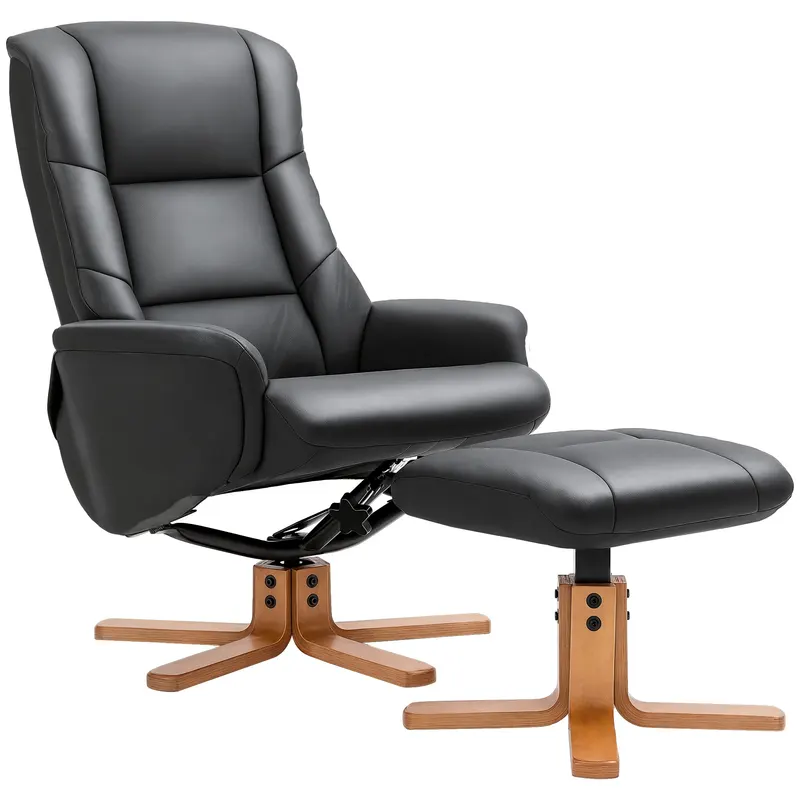 HOMCOM Relaxsessel cu Hocker, Funcție de culcare, Piele ecologică, până la 150 kg, 71 x 84 x 102 cm, Negru | Romania
