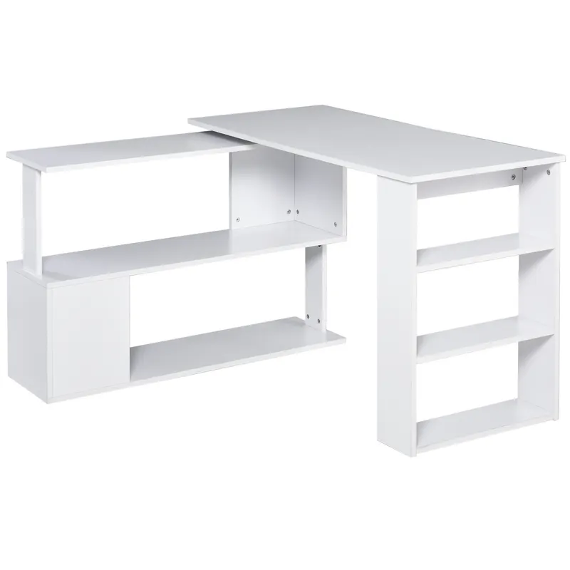 HOMCOM Masă Birou Colt cu 5 Rafturi Spațioase, Design Contemporan, Alb, 120x100x74 cm | Romania