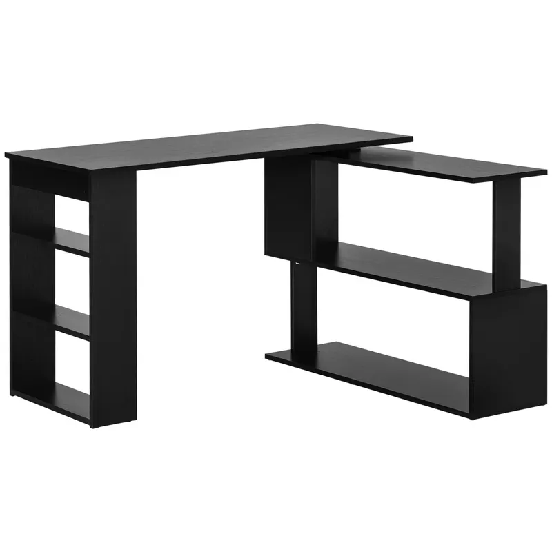 HOMCOM Birou pentru Calculator de Colț cu Design Rotativ în Formă de L și 5 Rafturi, 120x110x74.5 cm, Negru | Romania