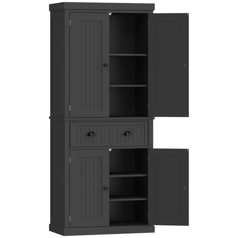 HOMCOM Bufet înalt bucătărie, dulap de bucătărie cu 4 uși, sertar și polițe reglabile, 76,2 x 40,2 x 183 cm, negru | Romania
