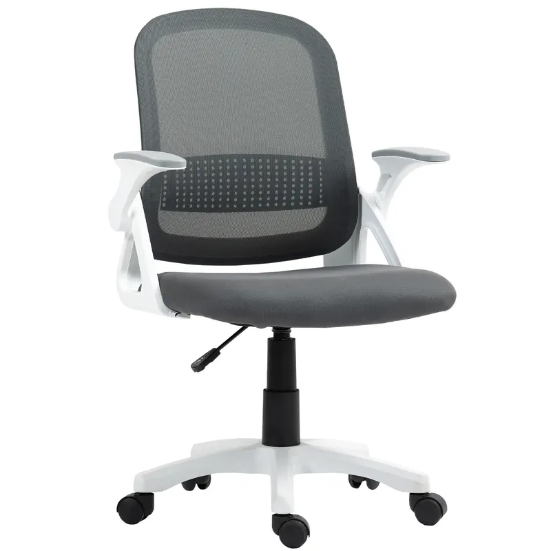 HOMCOM Scaun mesh respirabil, scaun rotativ ergonomic cu brațe rabatabile și suport lombar, gri | Romania