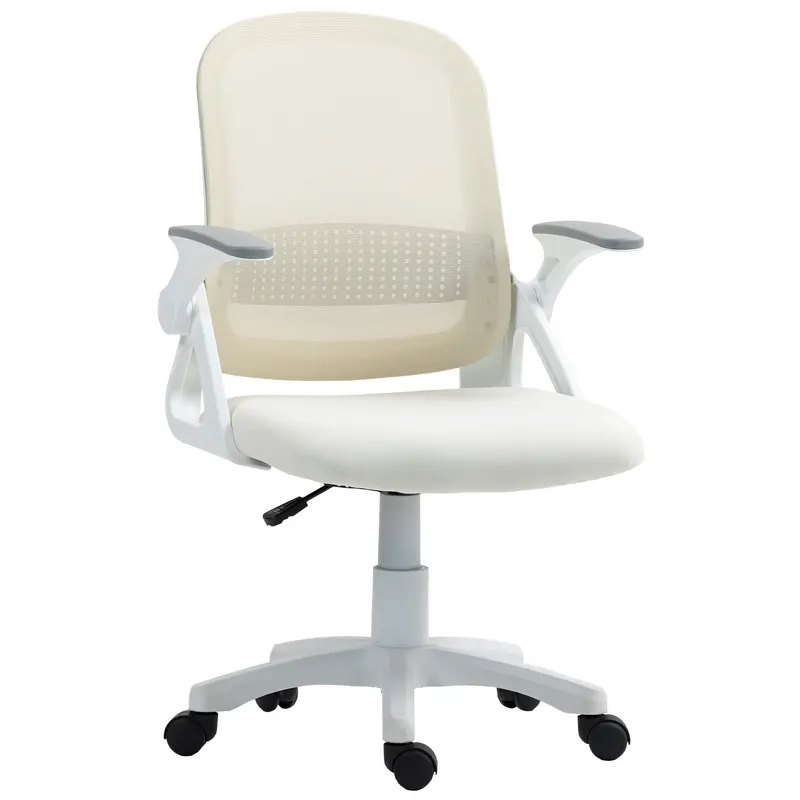 HOMCOM Scaun mesh respirabil, scaun rotativ ergonomic cu cotiere rabatabile și suport lombar, Alb | Romania