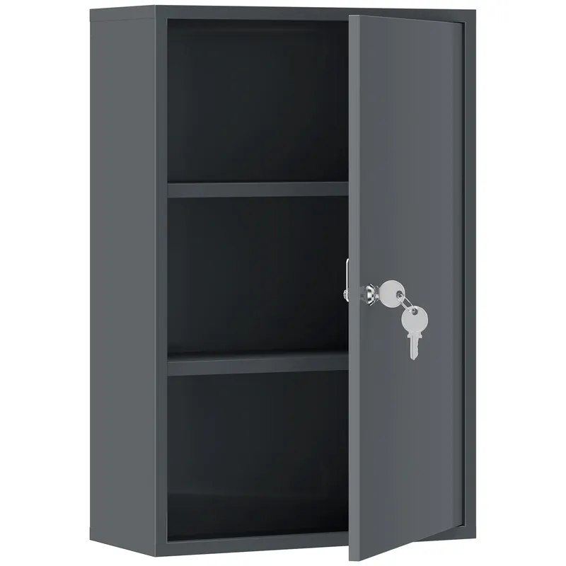 kleankin Dulap medical de perete, dulap pentru baie cu 3 rafturi, 2 chei, 40 x 18 x 60 cm, Gri | Romania