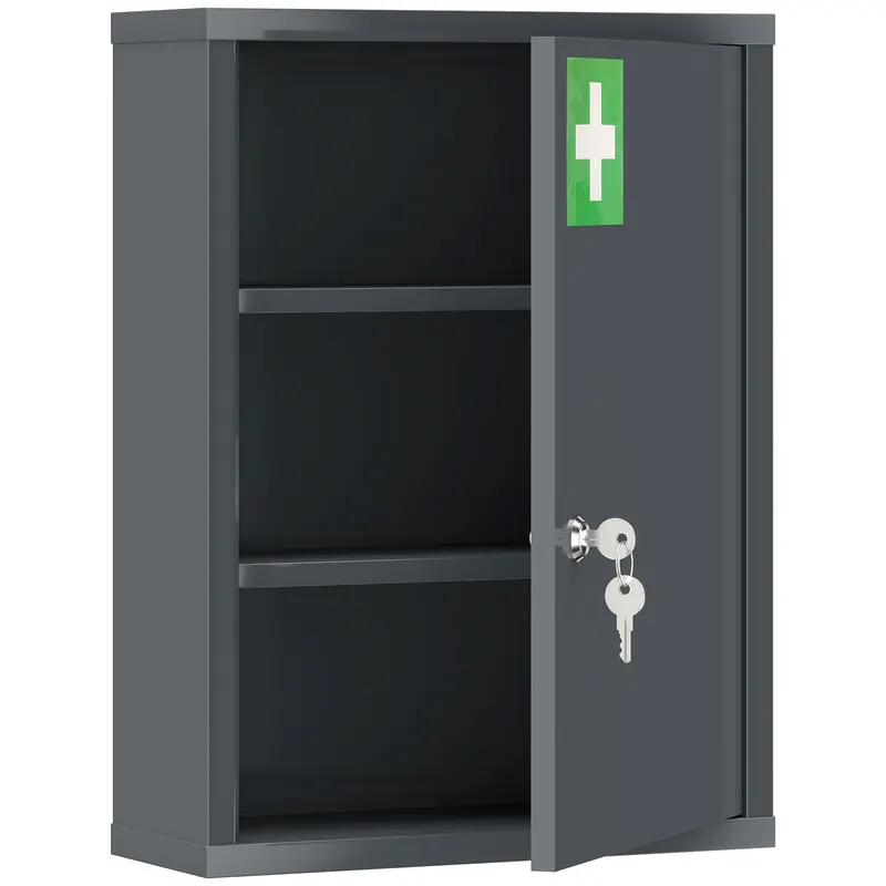 kleankin Dulap medical pentru montare pe perete cu închidere, dulap metalic de perete în 3 trepte, 40 x 15 x 53,5 cm, gri cărbune | Romania