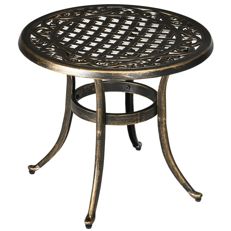 Outsunny Măsuță laterală grădină, masă de grădină rezistentă la intemperii cu cadru din aluminiu turnat, rotundă 60kg Ø60x52,5H cm | Romania