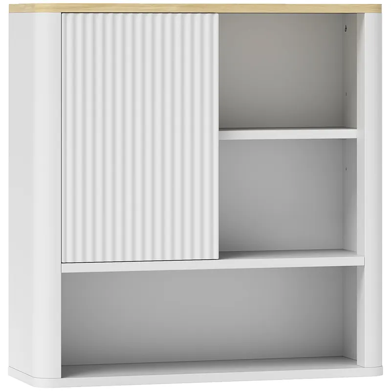 HOMCOM Dulap de baie de perete cu ușă culisantă 5 compartimente și polițe reglabile 60x20x62 cm Alb | Romania