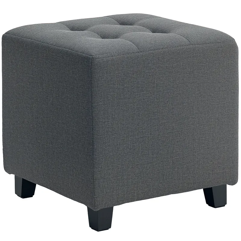 HOMCOM Suport pentru picioare living, ottoman, șezut capitonat în țesătură cu aspect de in cu buzunar lateral, 35 x 35 x 35 cm, gri | Romania