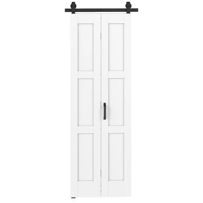 HOMCOM Ușă Culisantă Pliabilă pentru Interior 71.2x213.4cm, Șină Silențioasă din Oțel, Mâner, Ghidaj, Role, Ușă de Interior Rustică, din MDF și Lemn de Pin, Impermeabilă, pentru Bucătărie, Baie | Romania