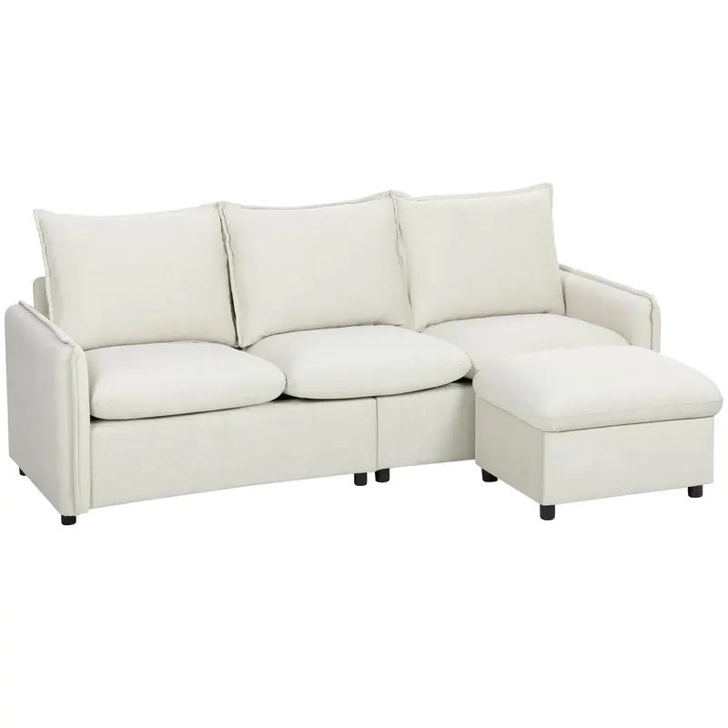 Set Canapea 3 Locuri, HOMCOM, Leathaire, 212x125x84cm, Crem | Romania