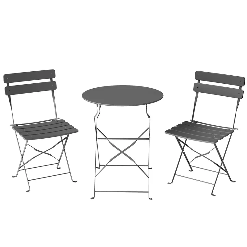 Outsunny Set bistro de grădină 3 piese Masă și 2 scaune pliante cu șipci Protecție dublă anti-rugină Negru | Romania