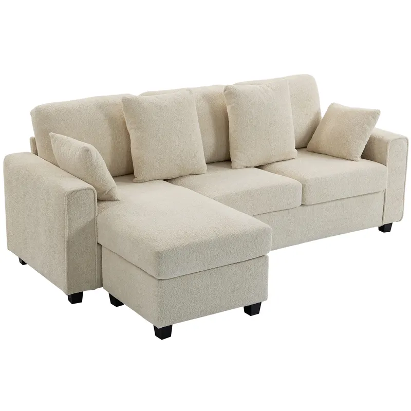 HOMCOM Colțar cu chaiselongue reversibilă, canapea 3 locuri cu aspect de catifea, șezut lat și adânc, perne cu arc, Bej | Romania