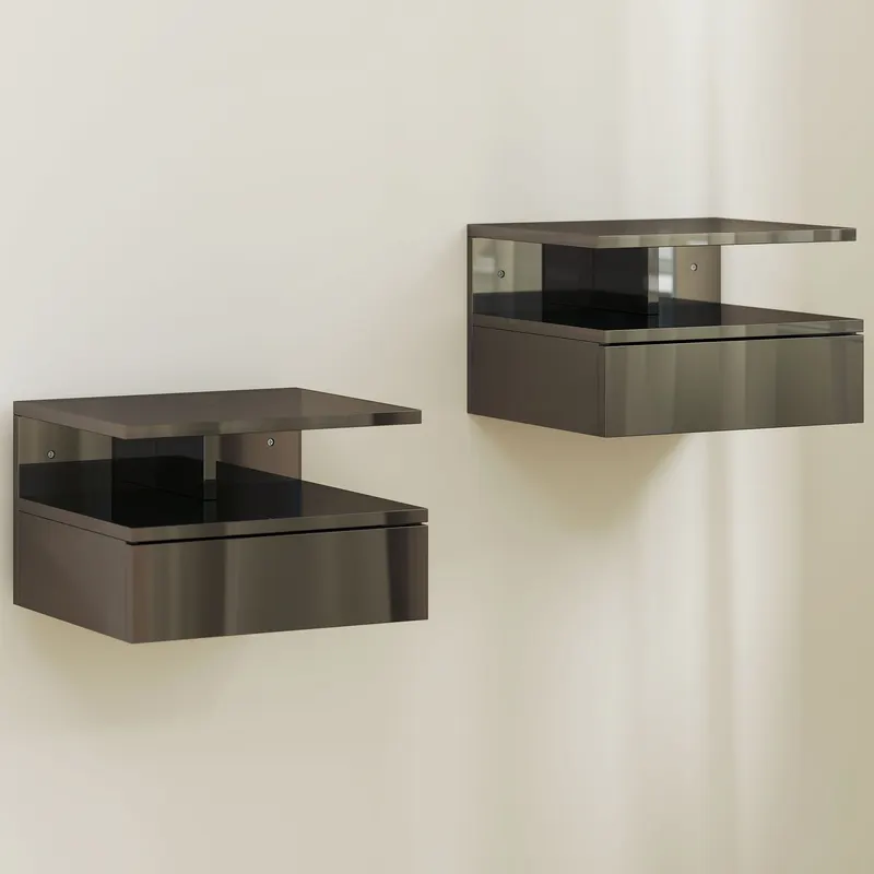 HOMCOM Set de 2 Noptiere Moderne Suspendate pentru Dormitor cu Sertar și Raft, 35x32x22,5 cm, Negru Lucios | Romania