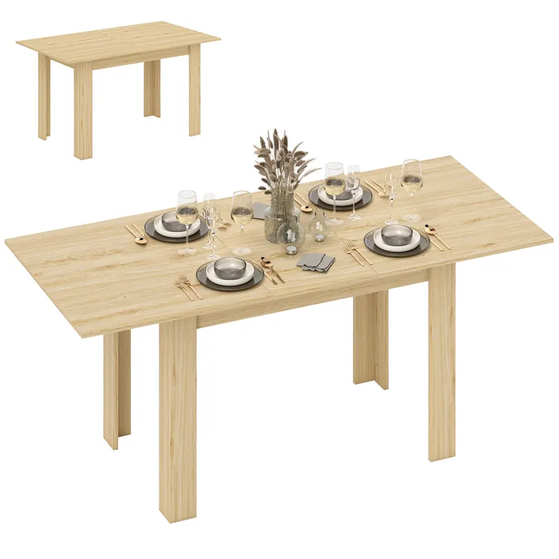 HOMCOM Masă de dining extensibilă, masă de bucătărie rectagulară, pentru 6-8 persoane, 140-180 x 80 cm, efect lemn natural | Romania