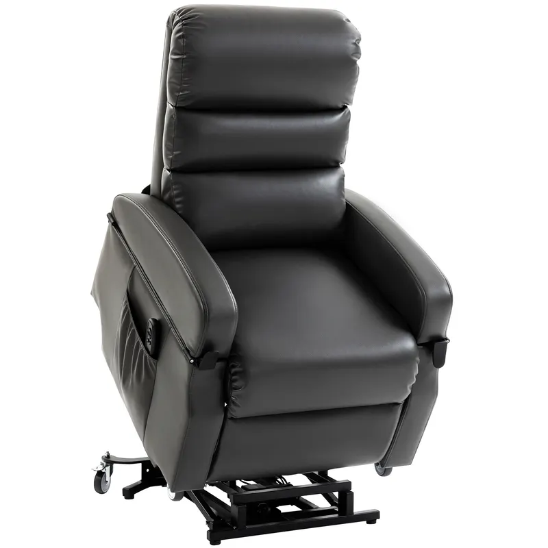 HOMCOM Fotoliu TV cu funcție de ridicare Fotoliu relax electric cu telecomandă, suport pentru picioare, funcție de reclinare, gri închis | Romania