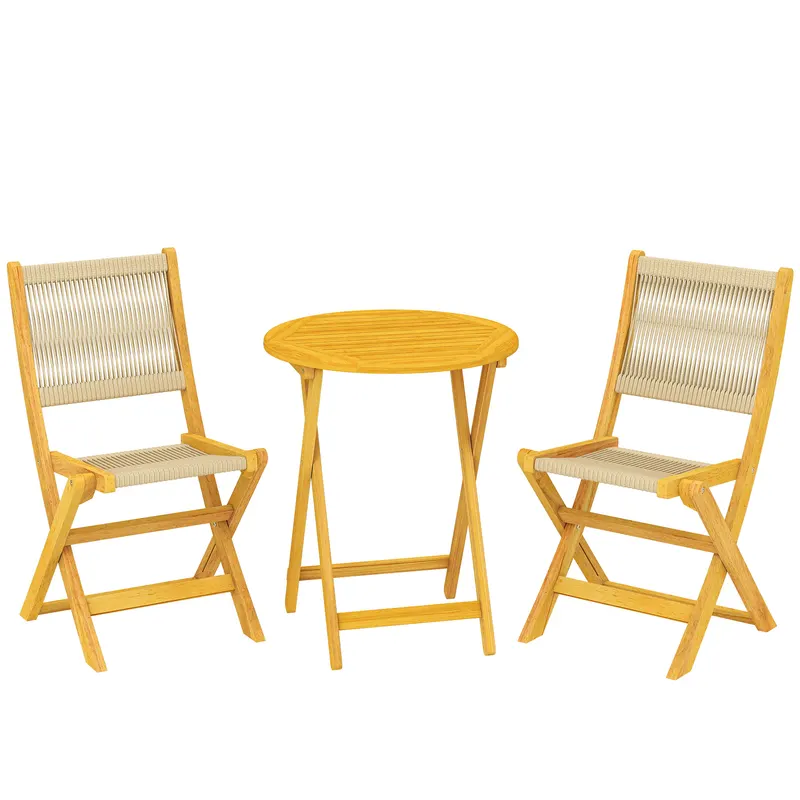 Outsunny Set mobilier balcon 3 piese Polyrattan lemn pliabil Set mobilier grădină cu masă 2 scaune, respirabil | Romania
