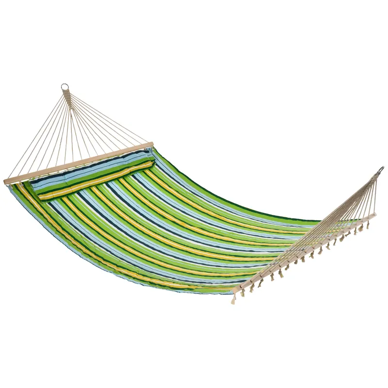 Outsunny Hamac de Grădina pentru Relaxare, 1-2 Persoane, din Bumbac și Poliester, cu Pernă Detașabilă, 400x140 cm | Romania