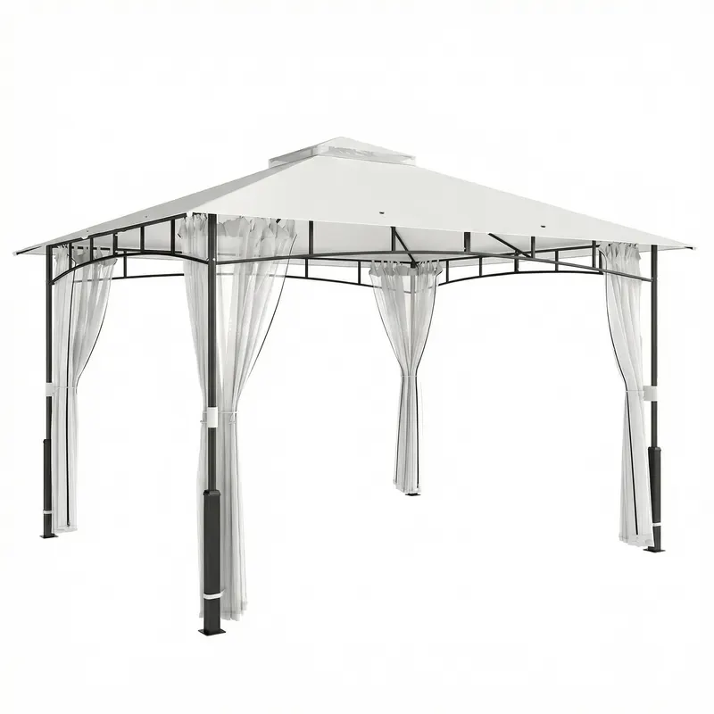 Outsunny Pavilion, 3x3,6 m rezistent la apă Stabil pavilion de grădină cu plasă anti-țânțari, acoperiș dublu, pentru grădină, terasă, Negru | Romania