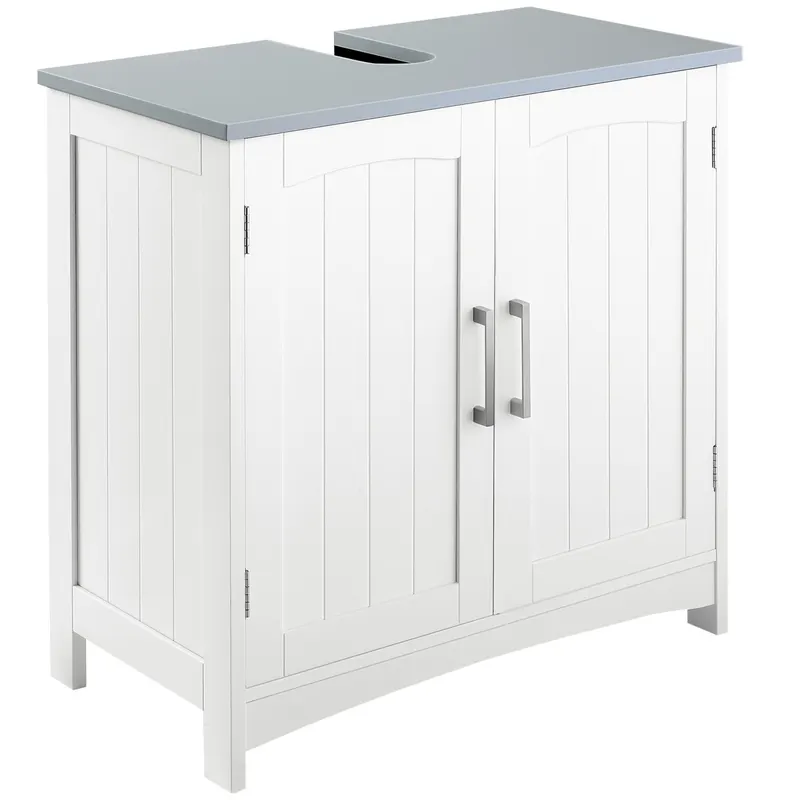 kleankin Mobilier Sub Lavoar Baie cu 2 Uși din MDF, 60x33x60cm, Gri și Alb | Romania